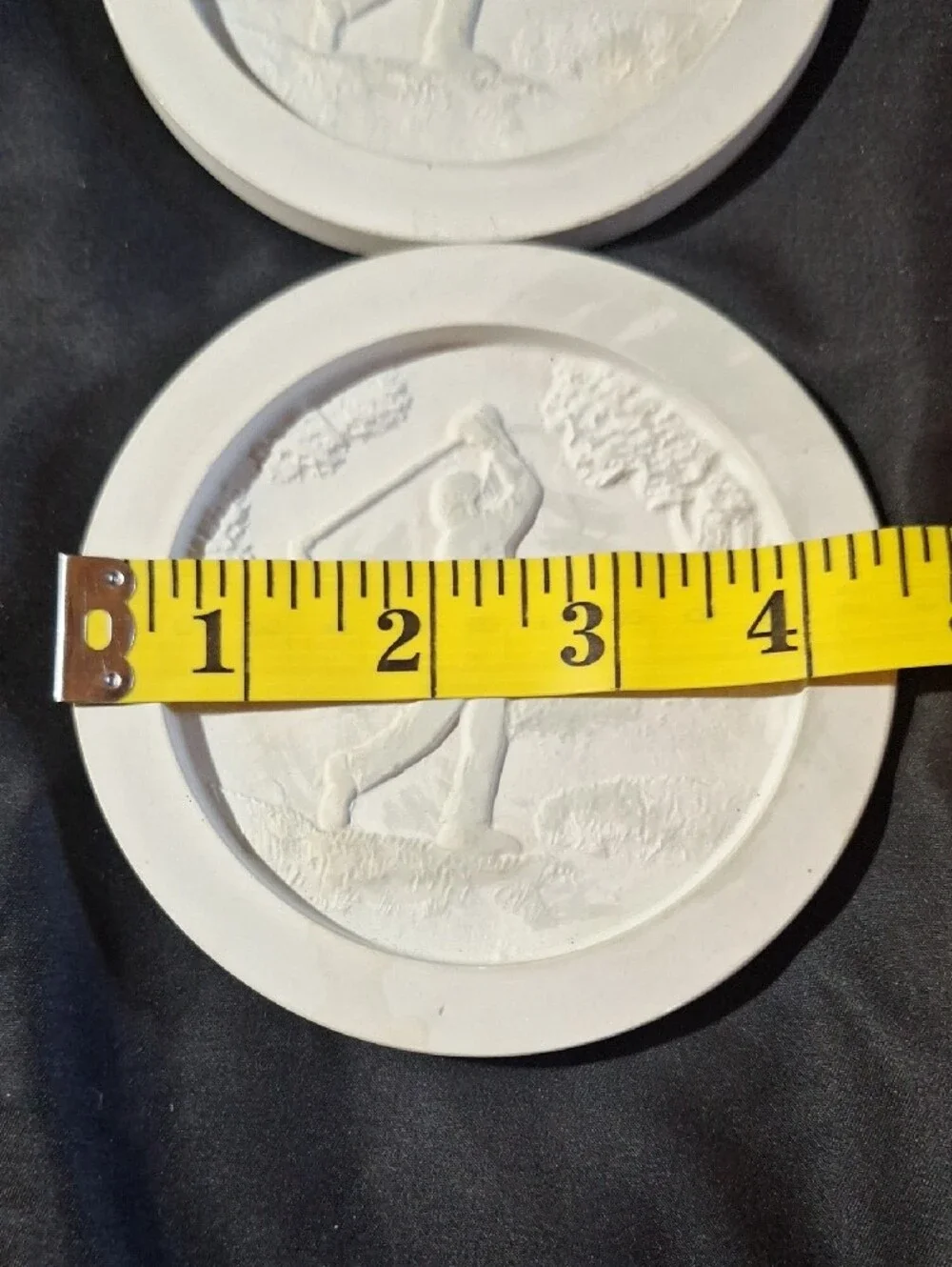 Vintage White Stone Golf Relief Coasters with Cork Backing - Set of 4